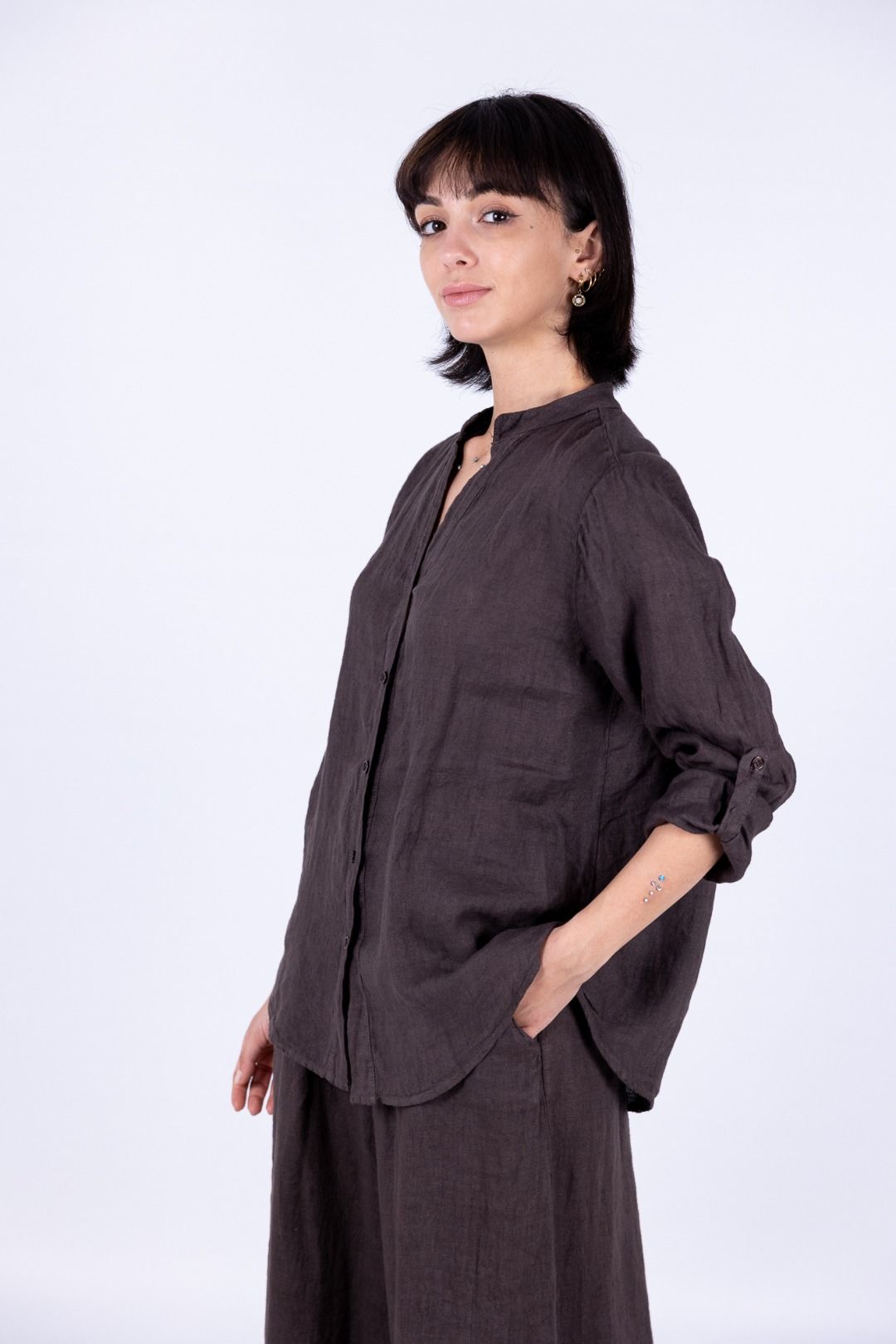 Susy Mix - Camicia collo coreana in lino