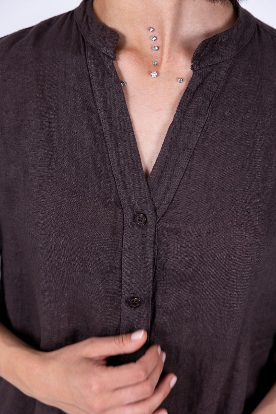 Susy Mix - Camicia collo coreana in lino