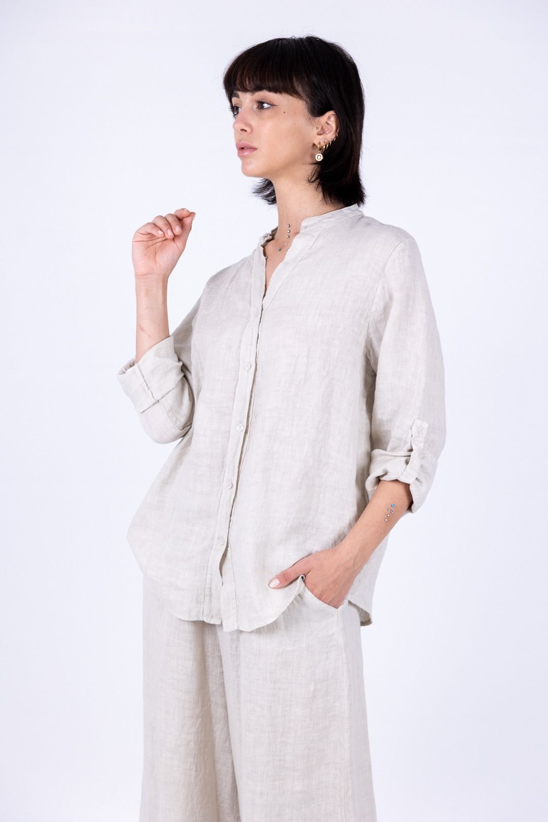 Susy Mix - Camicia collo coreana in lino