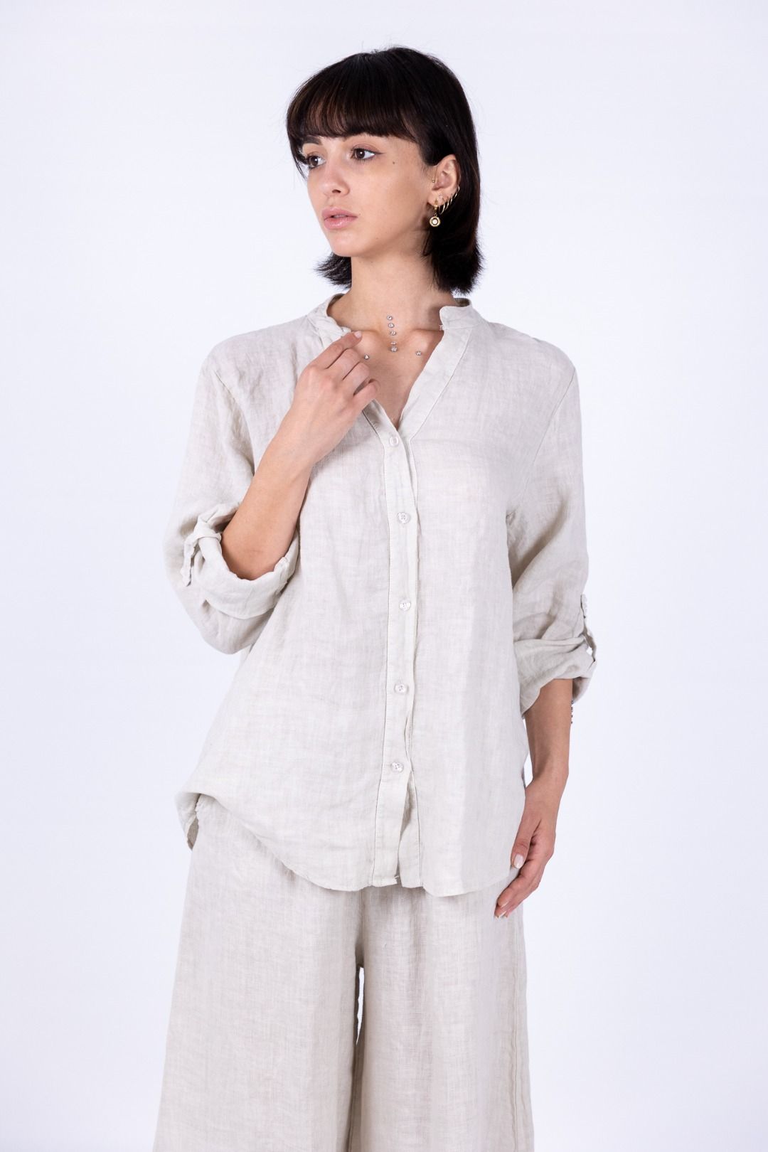 Susy Mix - Camicia collo coreana in lino