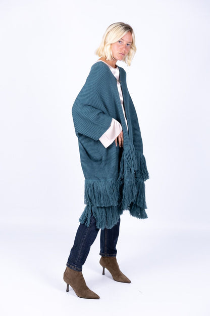 Surkana - Poncho con spilla e frange