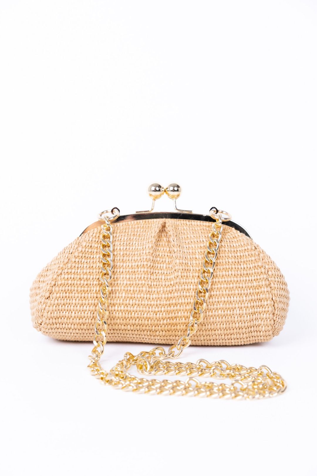 Gulp - Borsa in raffia piccola con chiusura in metallo