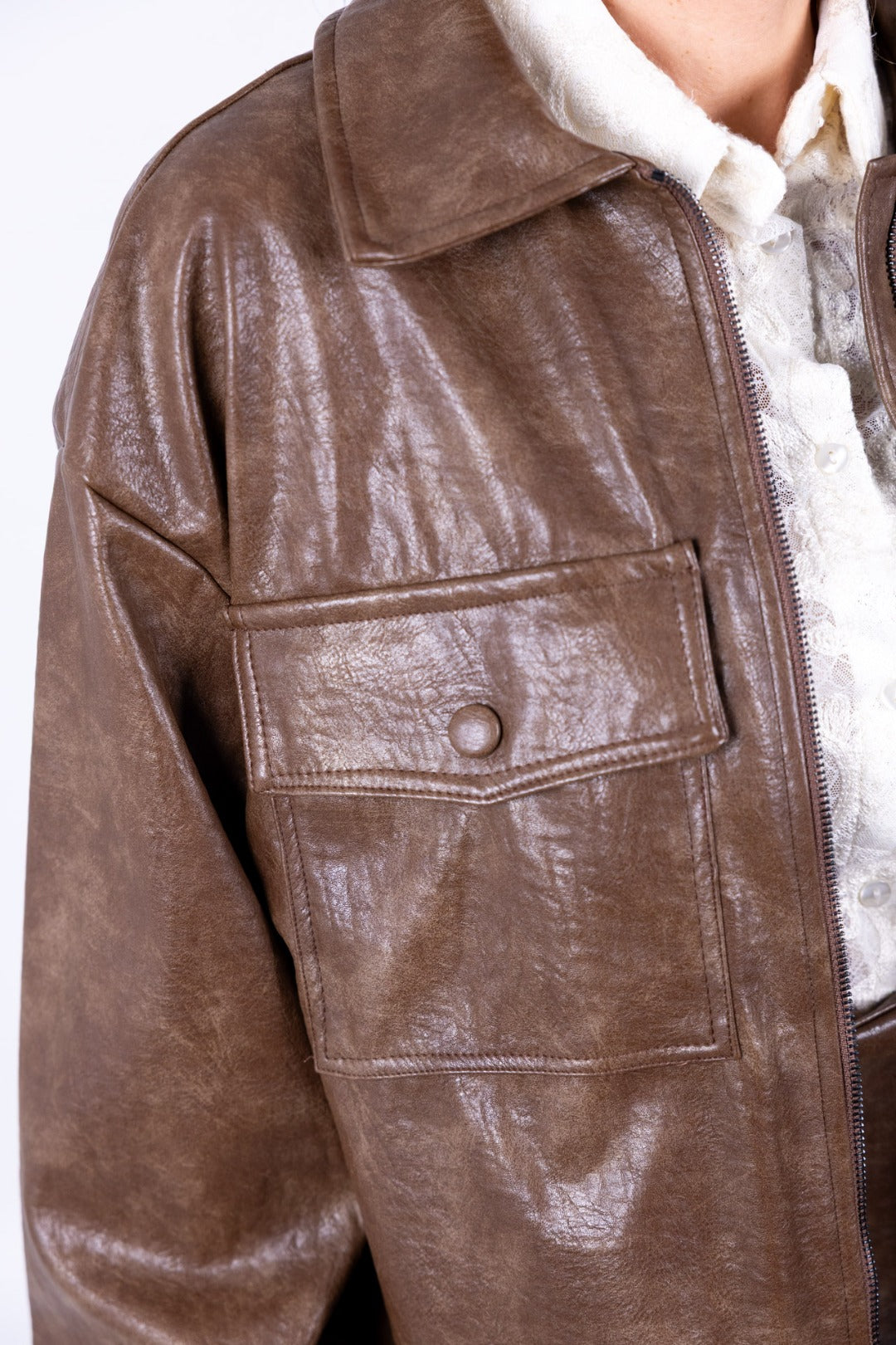 HaveOne - Giubbino ecopelle tasche e coulisse