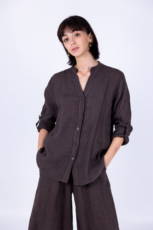 Susy Mix - Camicia collo coreana in lino