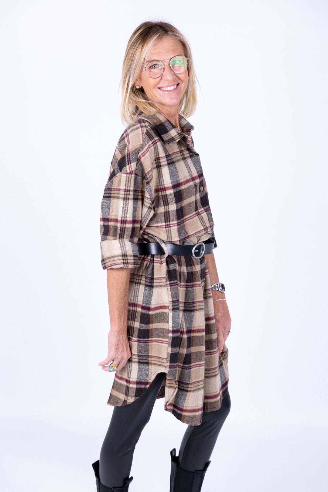 Susy Mix - Camicia quadri con cintura moro