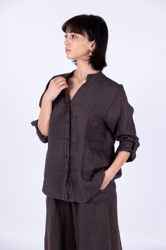 Susy Mix - Camicia collo coreana in lino