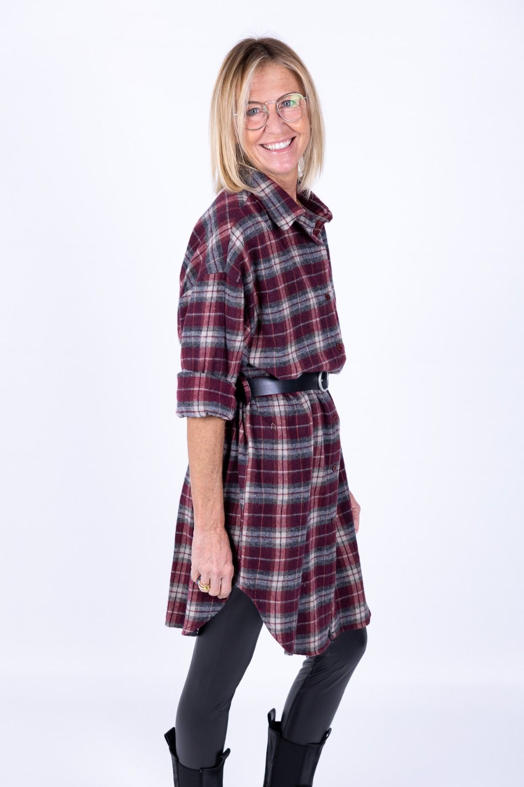 Susy Mix - Camicia quadri con cintura bordeaux