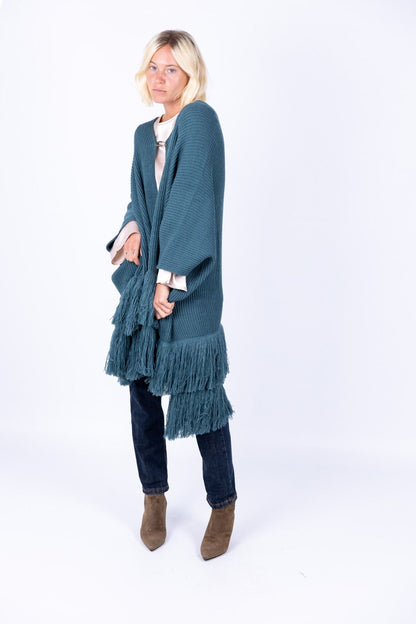 Surkana - Poncho con spilla e frange