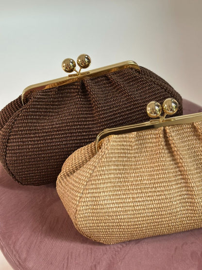 Gulp - Borsa in raffia con chiusura in metallo