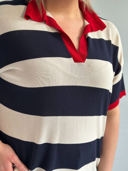 Susy Star - Maglia righe polo blu