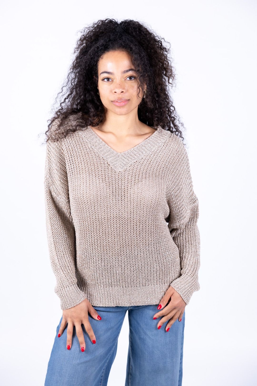 Susy Mix - Maglia lurex doppio V