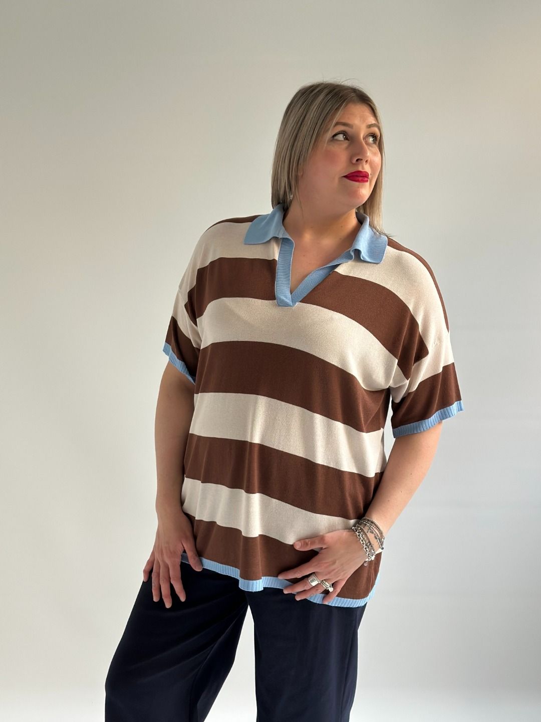Susy Star - Maglia righe polo blu