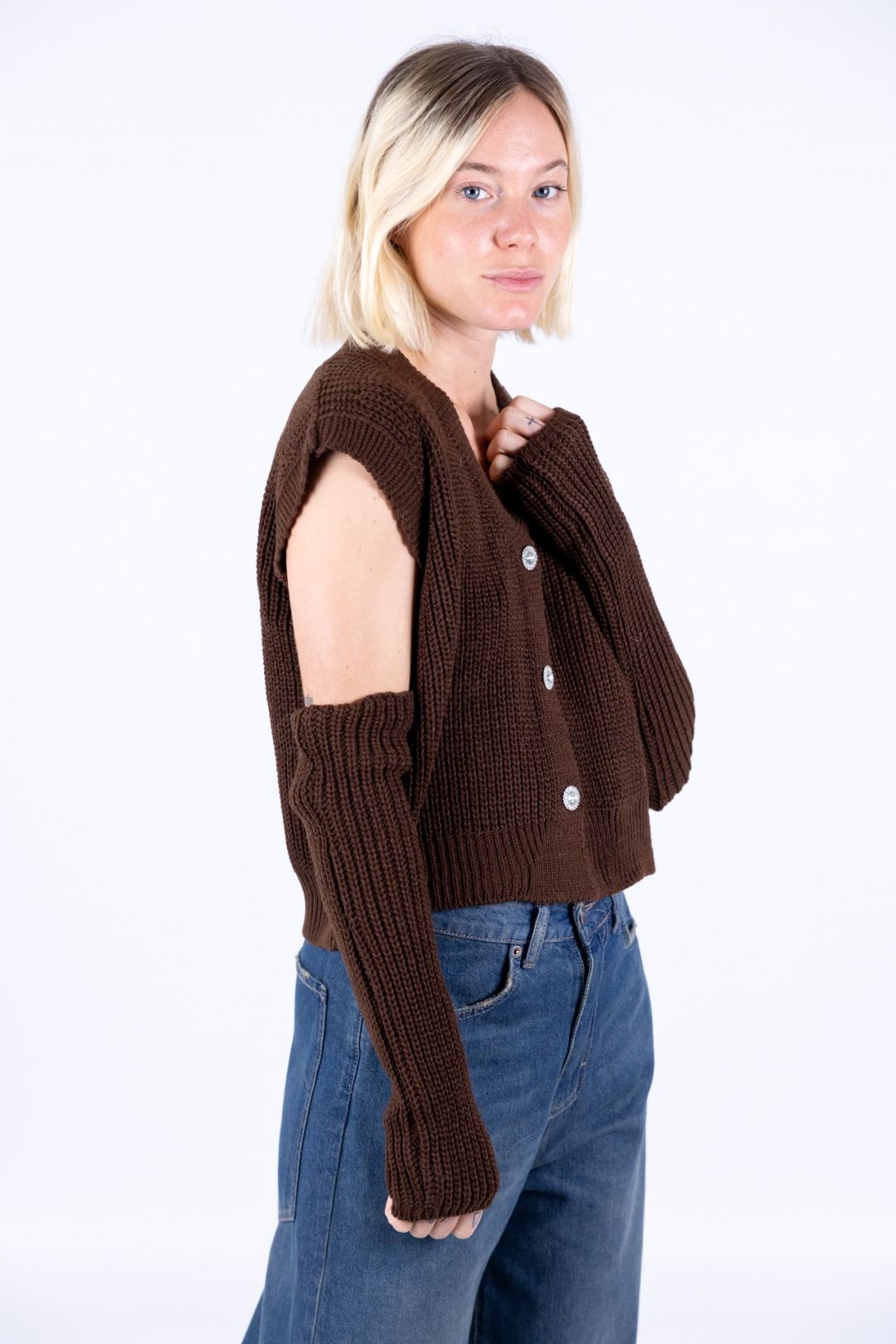 Susy Mix - Gilet c/bottone gioiello e manicotti