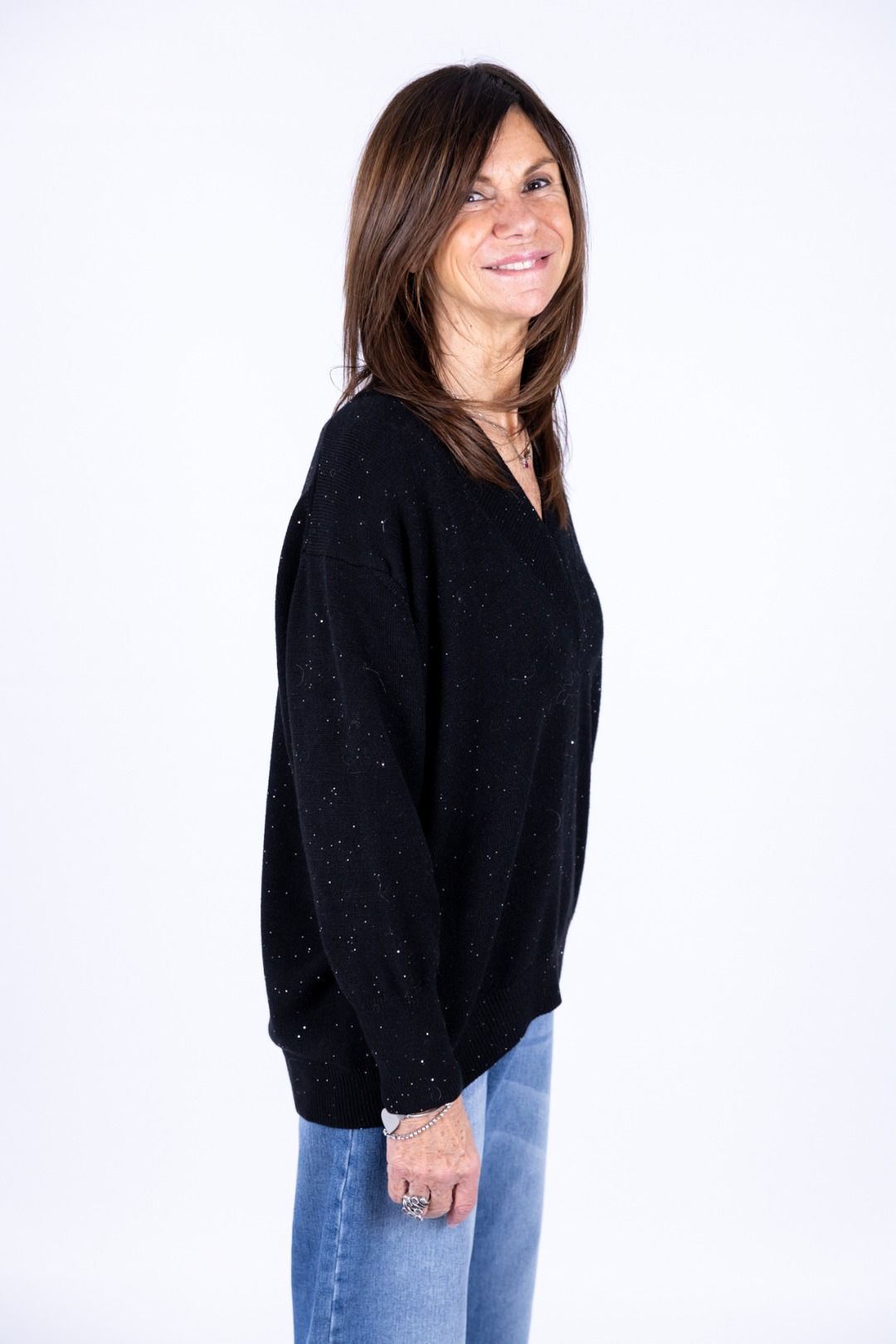 Susy Mix - Maglia scollo V in paillettes
