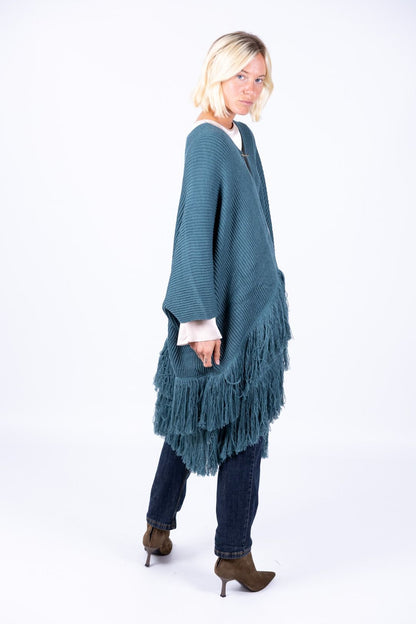 Surkana - Poncho con spilla e frange