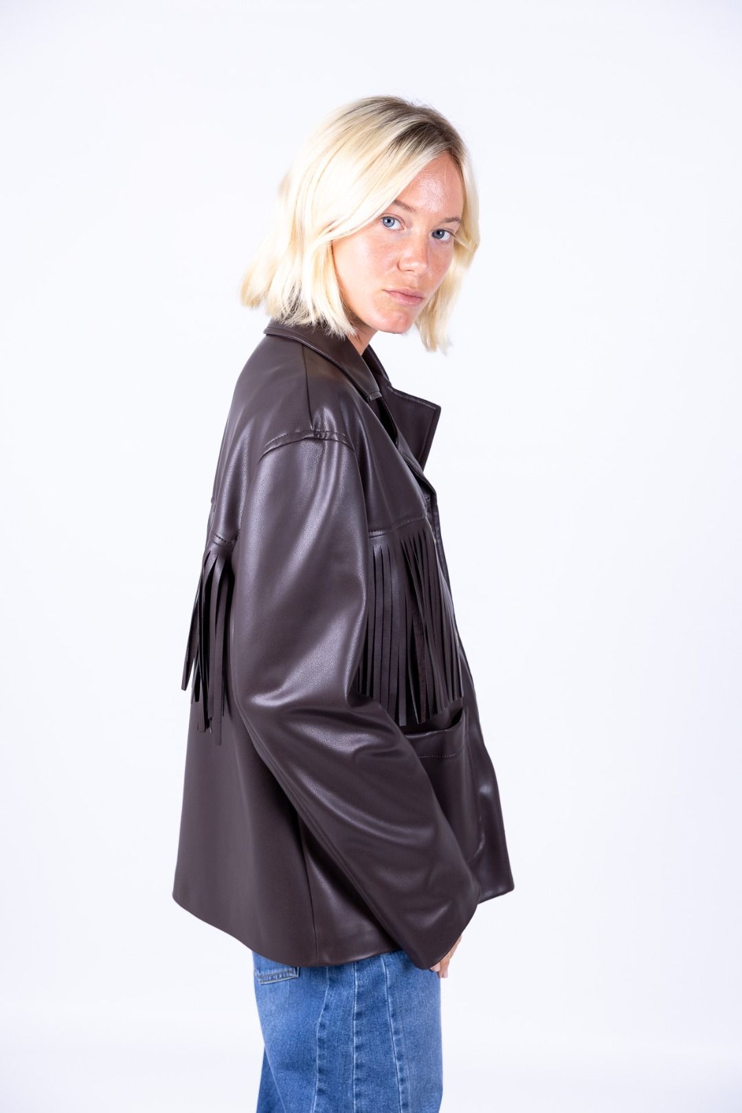Susy Mix - Giacca bottoni ecopelle con frange