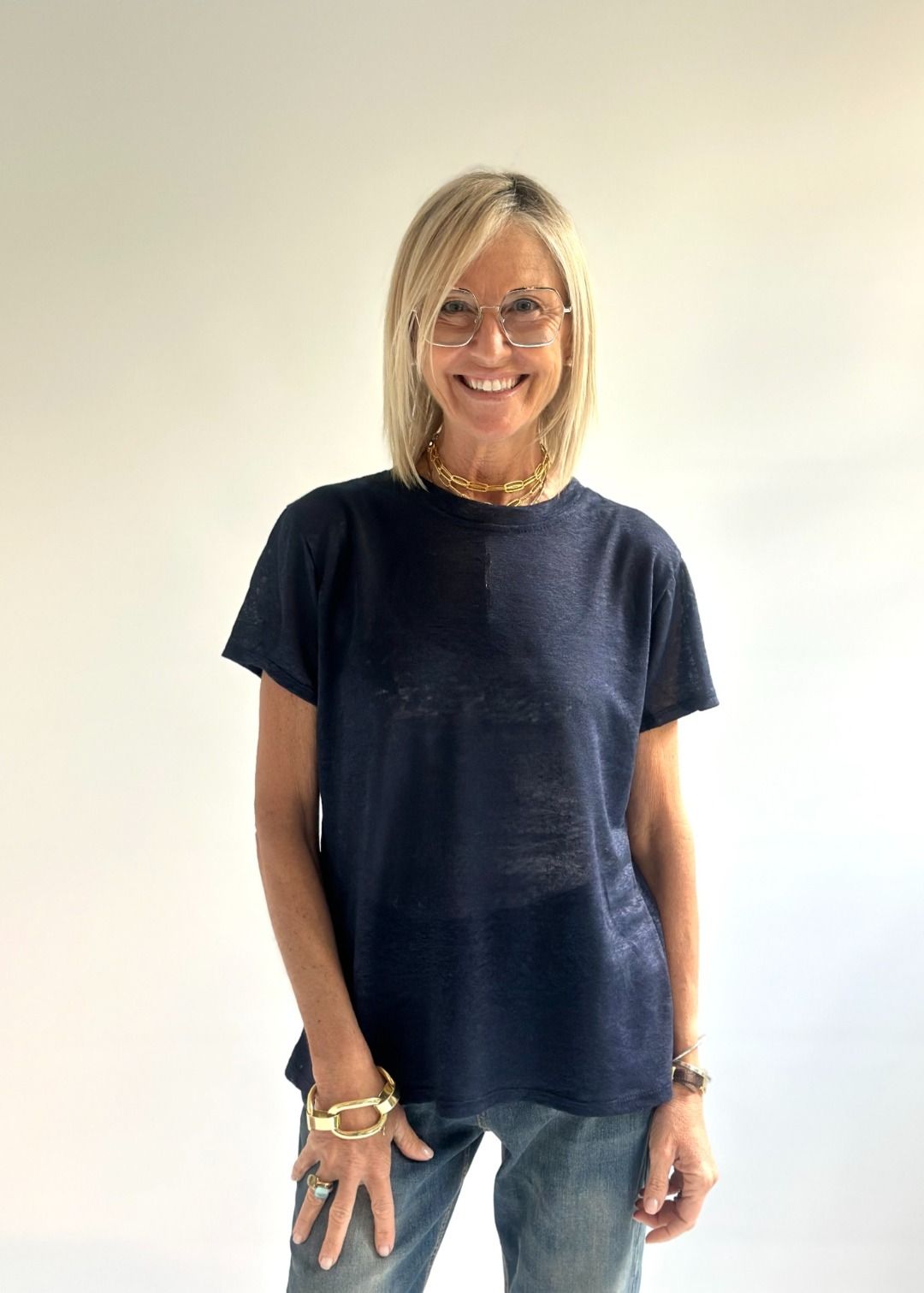 Novepuntouno - T-shirt slim in lino