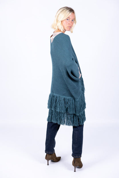 Surkana - Poncho con spilla e frange