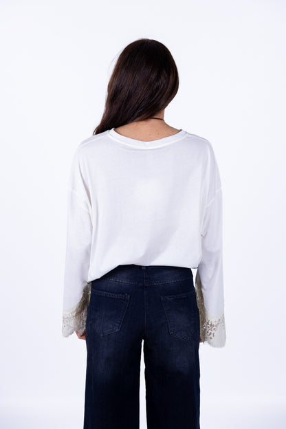 Tensione In - T-Shirt manica lunga polsino in pizzo