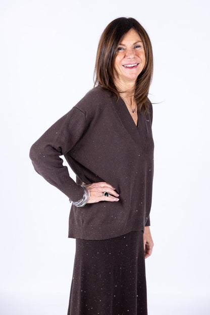 Susy Mix - Maglia scollo V in paillettes