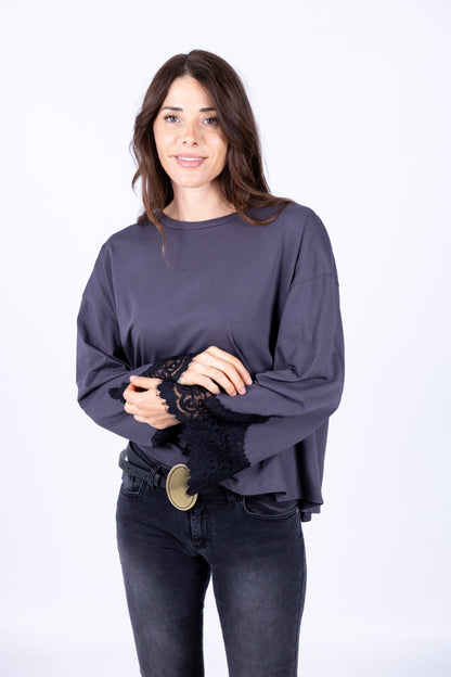 Tensione In - T-Shirt manica lunga polsino in pizzo