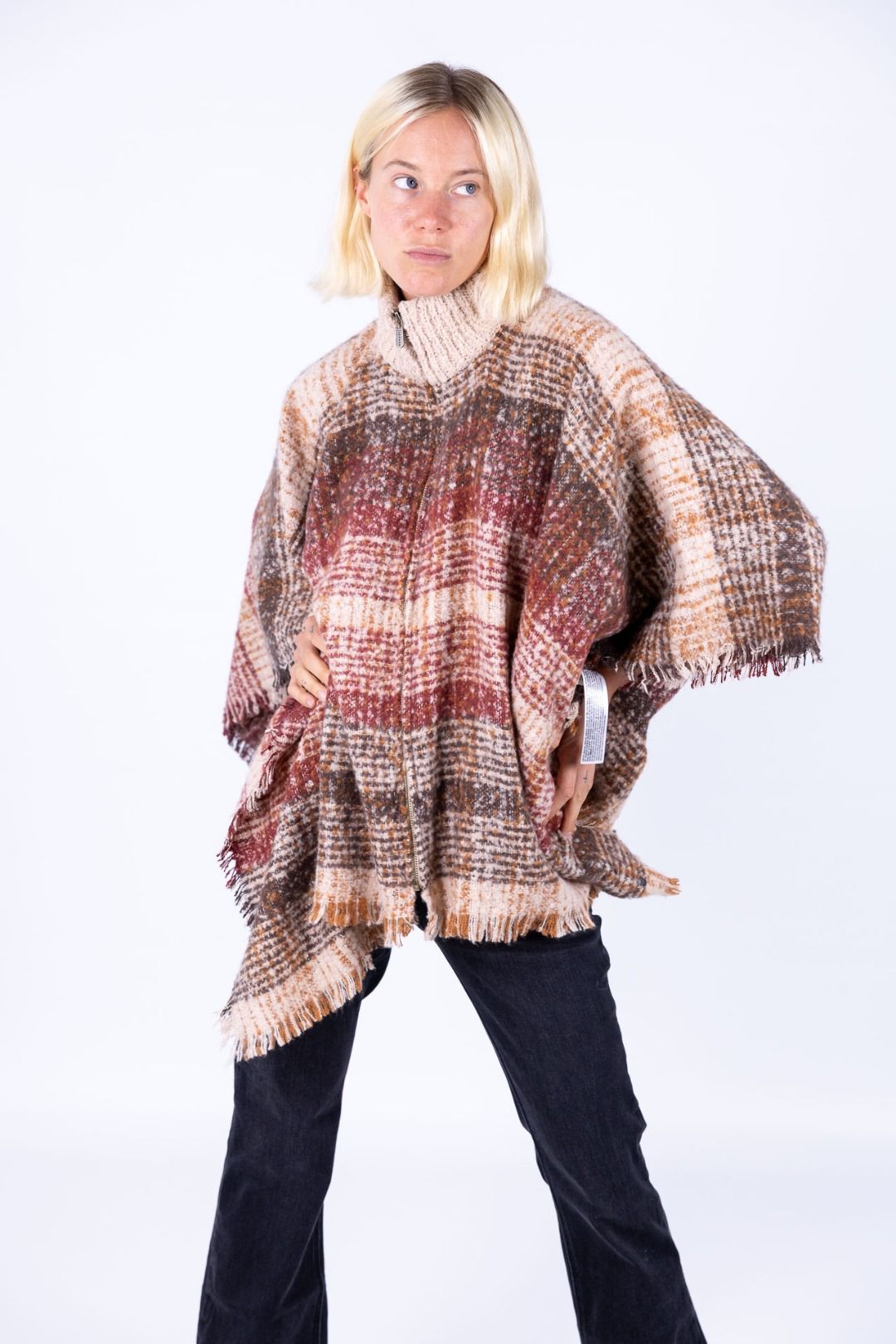 Surkana - Poncho a quadri con zip
