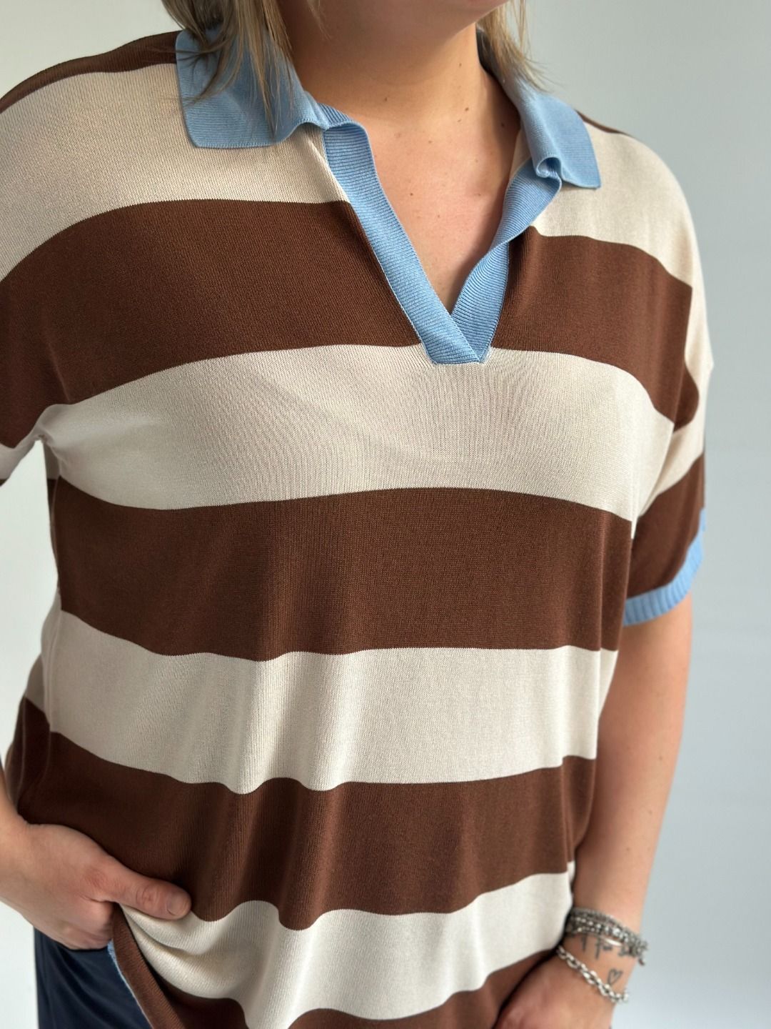 Susy Star - Maglia righe polo blu