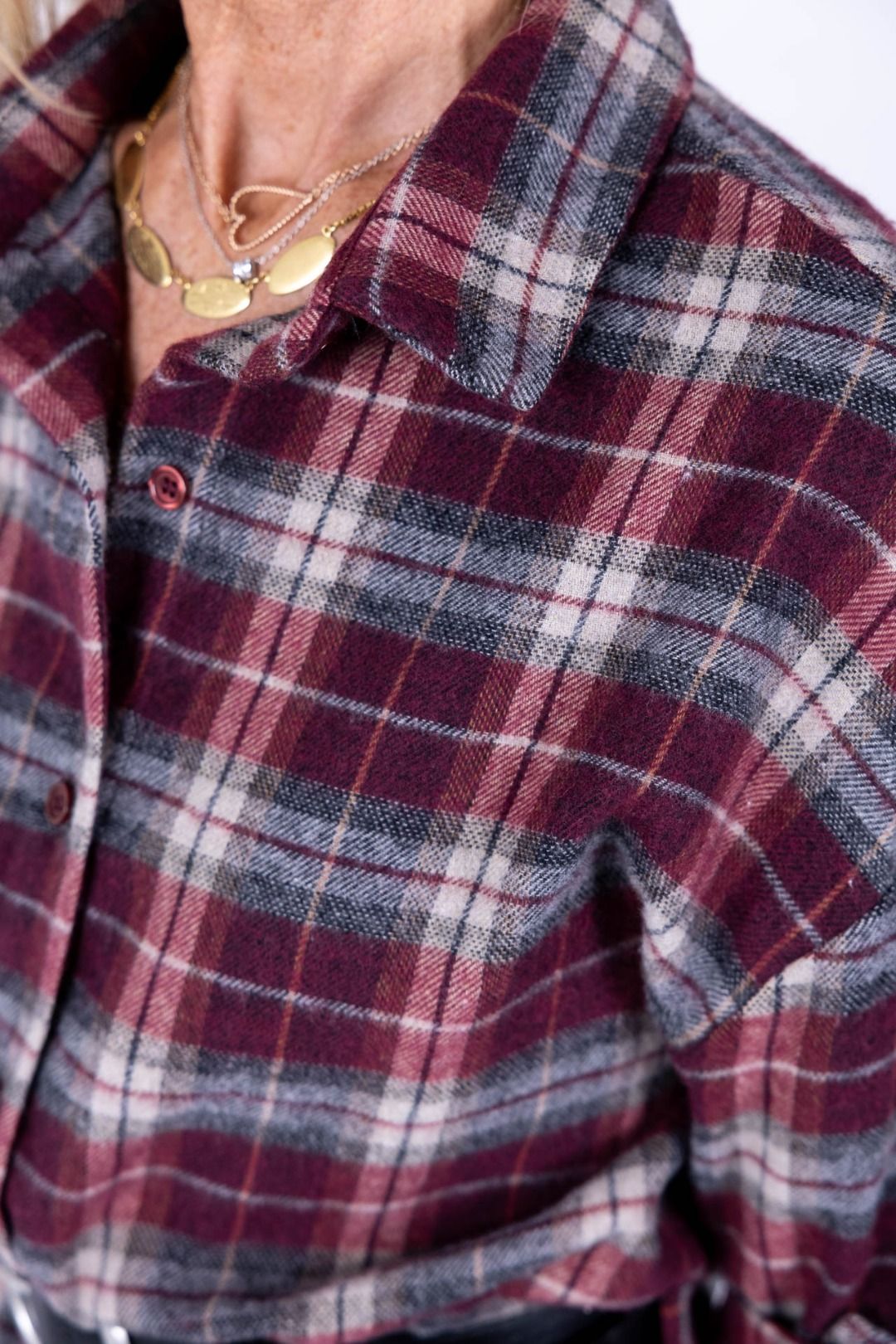 Susy Mix - Camicia quadri con cintura bordeaux