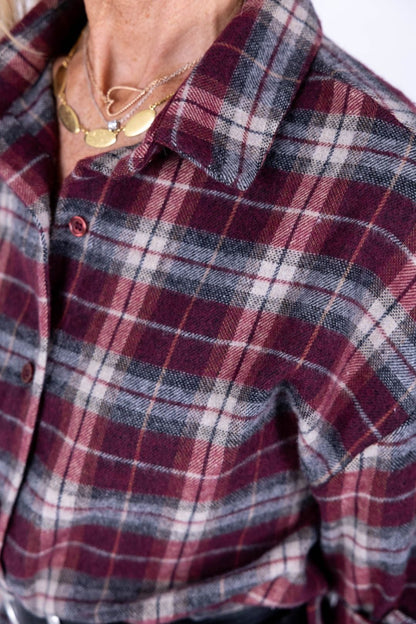 Susy Mix - Camicia quadri con cintura bordeaux