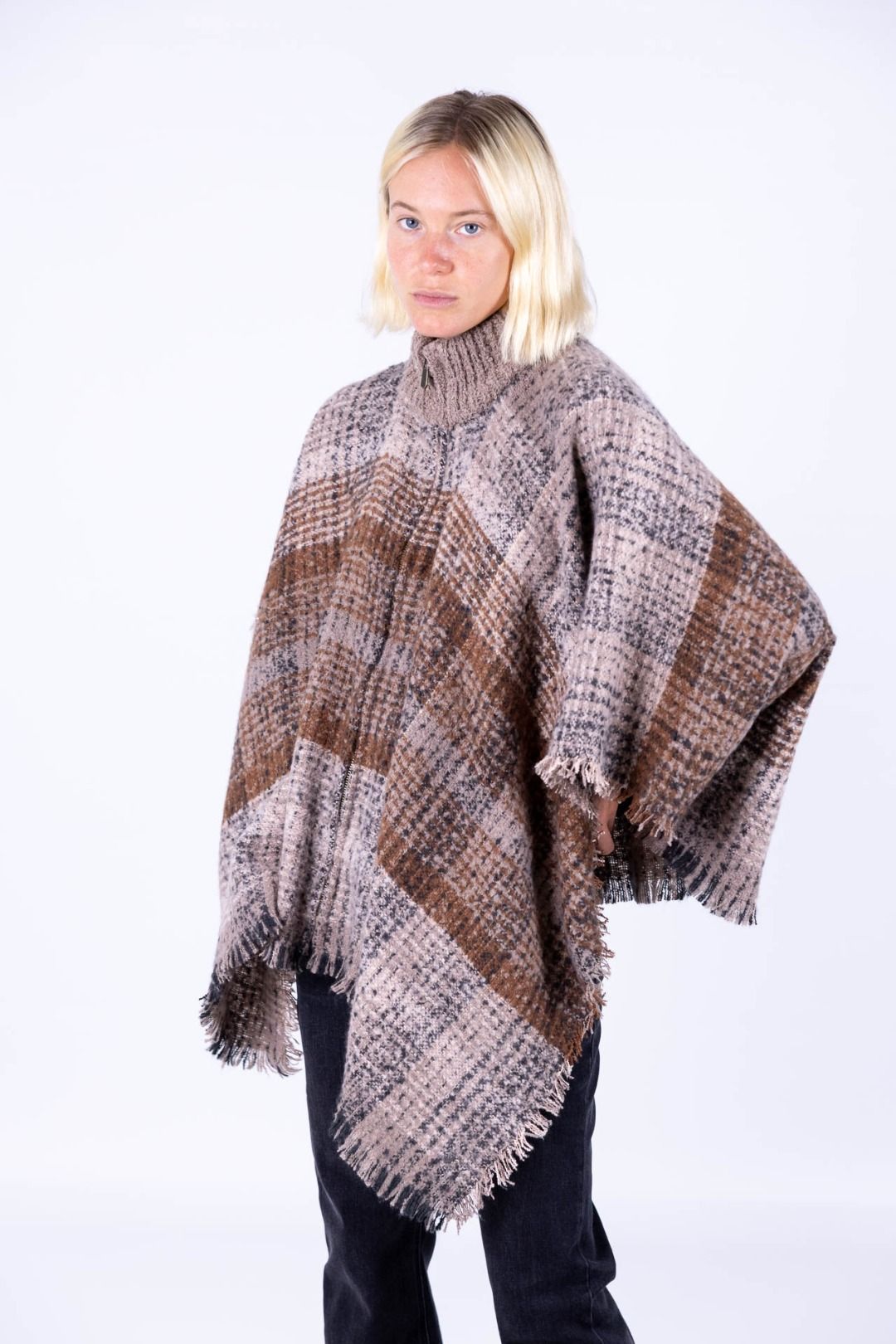 Surkana - Poncho a quadri con zip