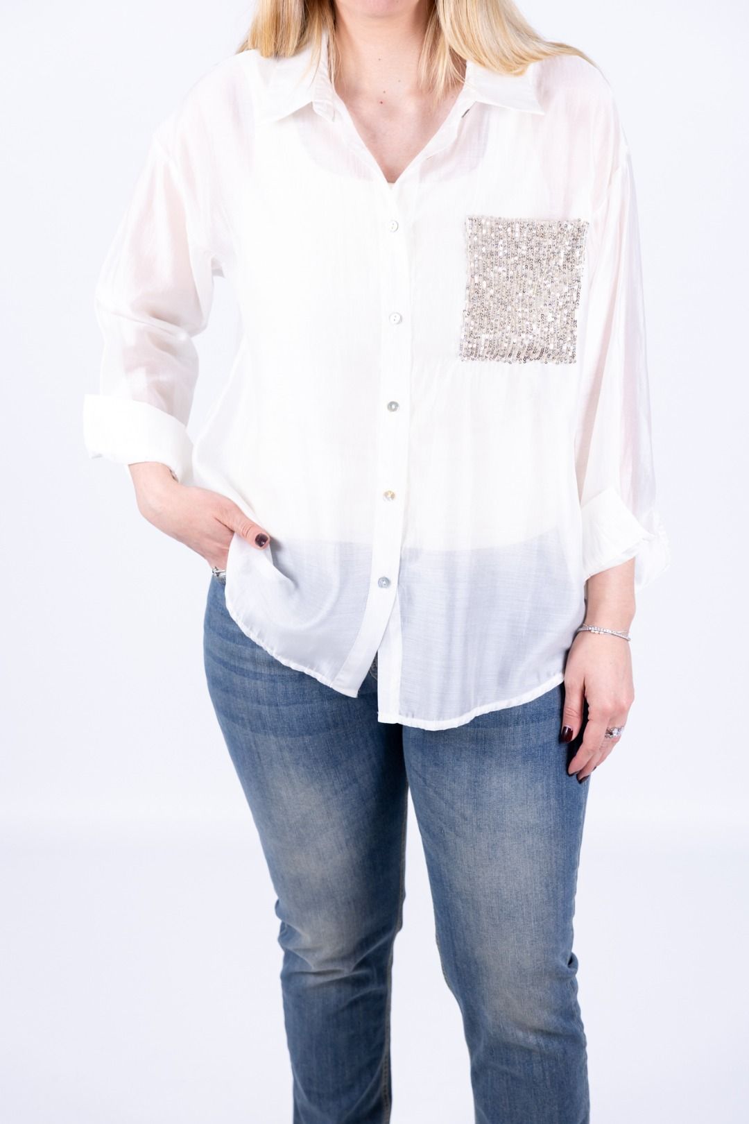 Susy Star - Camicia con tasca in paillettes