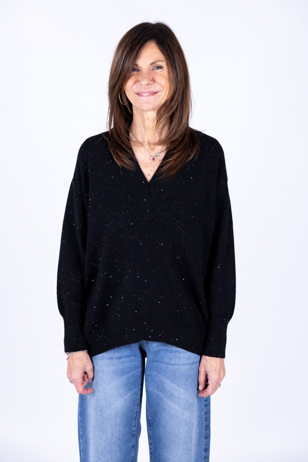 Susy Mix - Maglia scollo V in paillettes