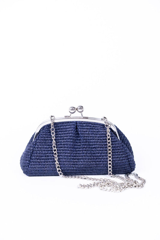 Gulp - Borsa in raffia piccola con chiusura in metallo