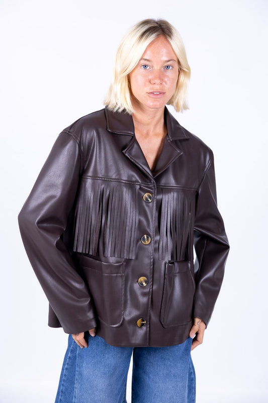 Susy Mix - Giacca bottoni ecopelle con frange