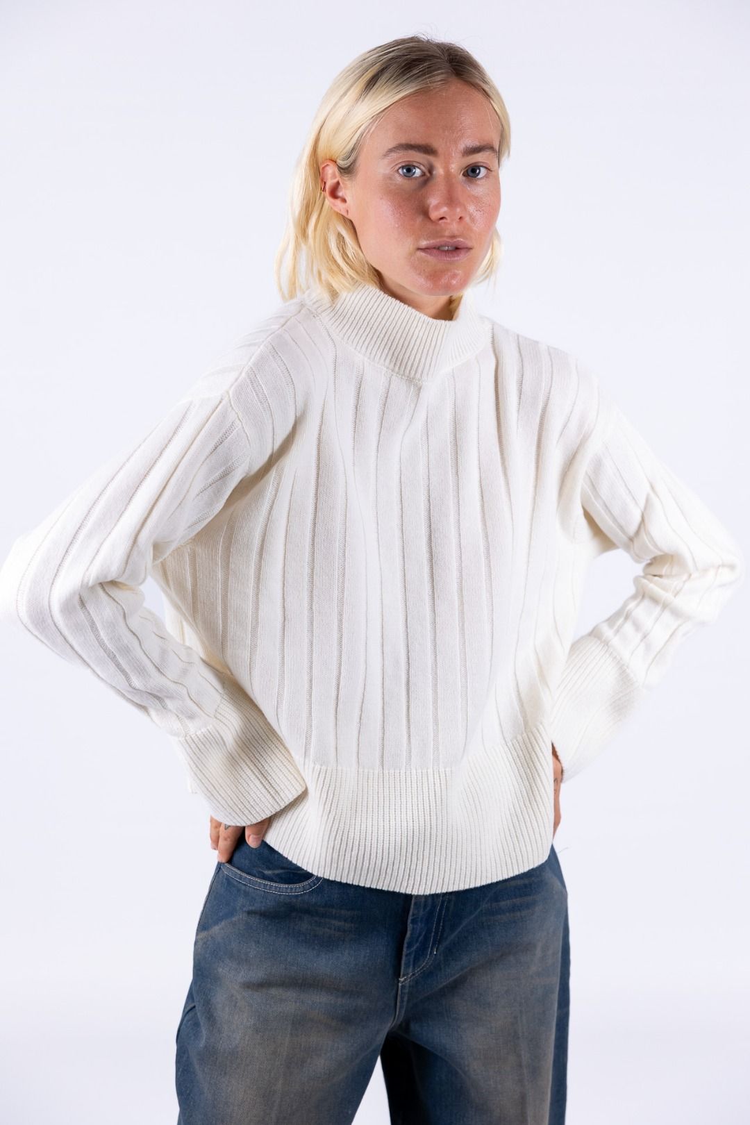 Bottega Artigiana - Maglia collo lupetto costa larga