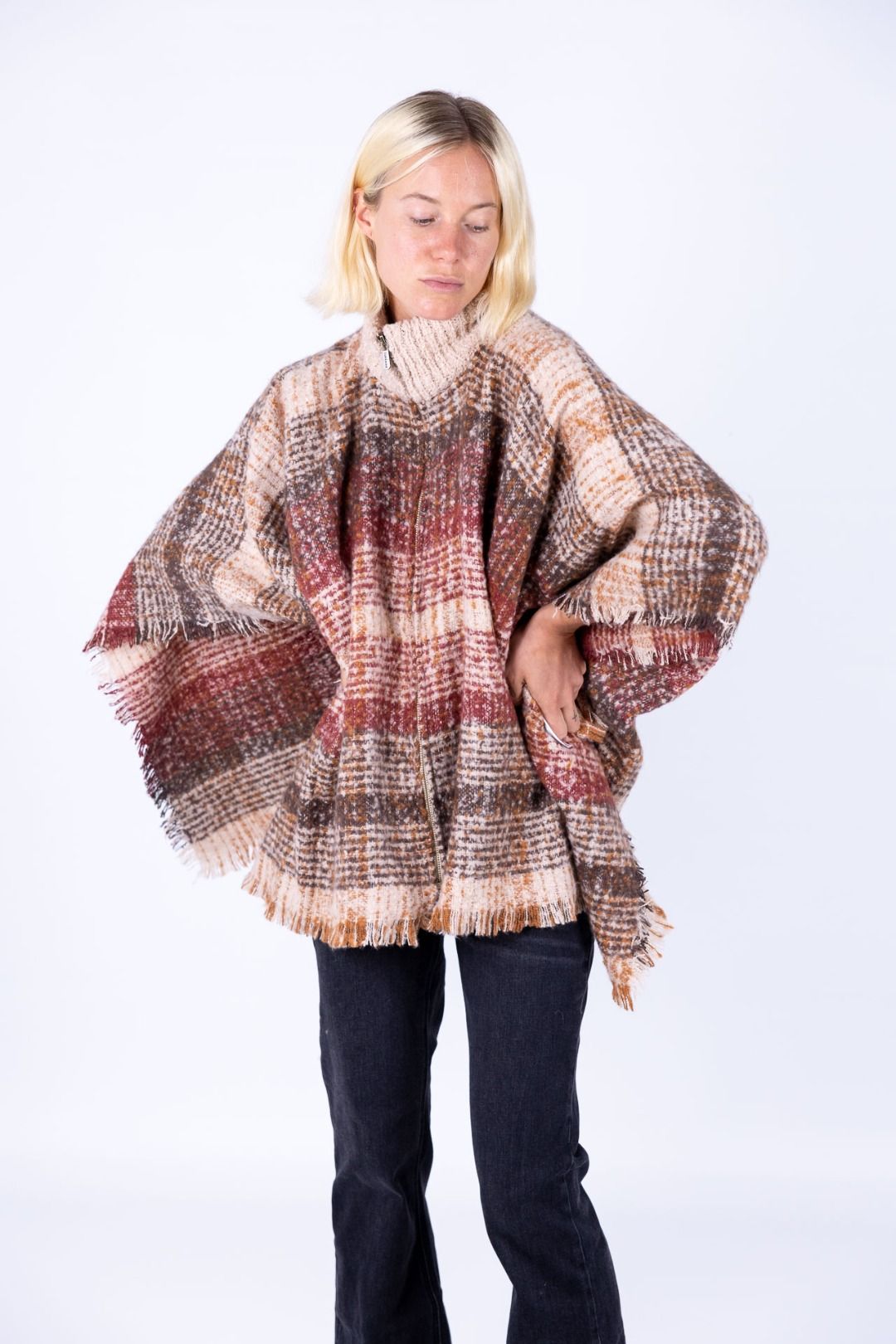Surkana - Poncho a quadri con zip
