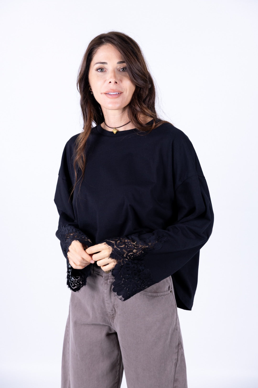 Tensione In - T-Shirt manica lunga polsino in pizzo