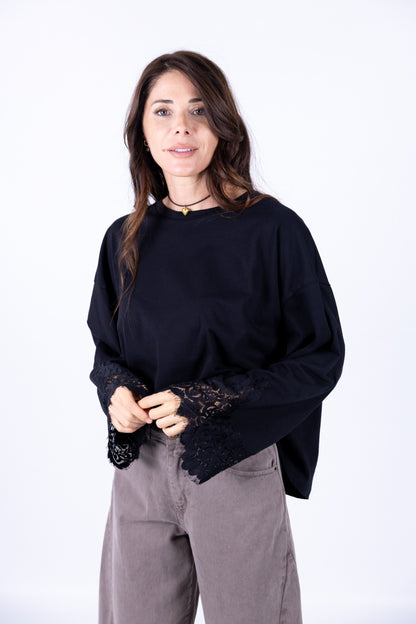 Tensione In - T-Shirt manica lunga polsino in pizzo