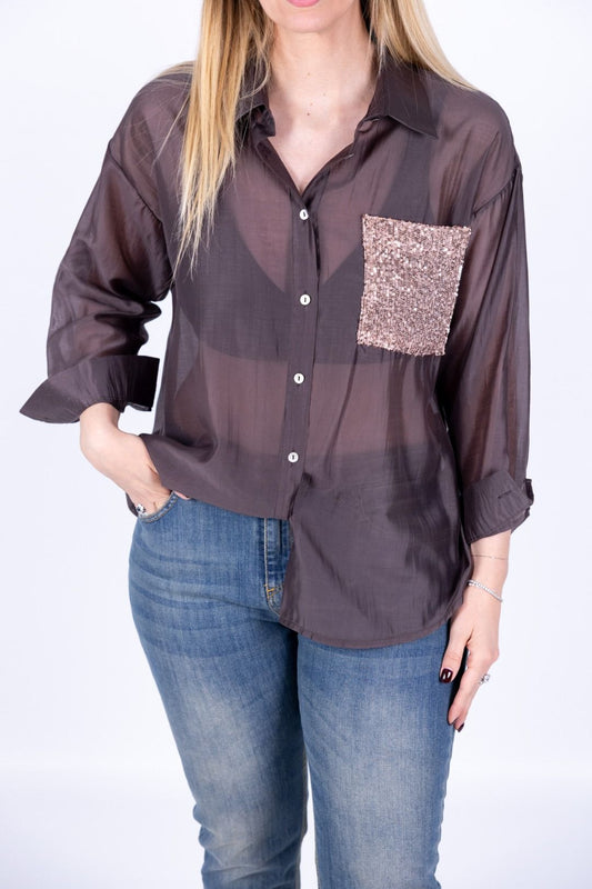 Susy Star - Camicia con tasca in paillettes