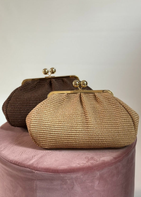 Gulp - Borsa in raffia con chiusura in metallo