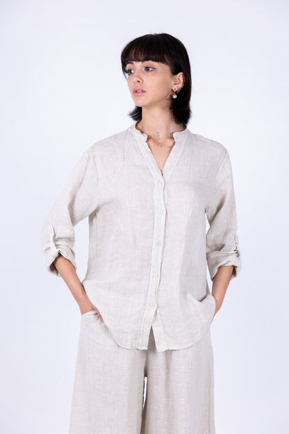 Susy Mix - Camicia collo coreana in lino