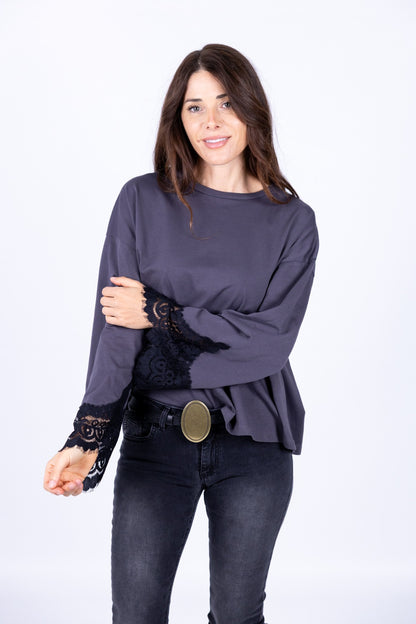 Tensione In - T-Shirt manica lunga polsino in pizzo