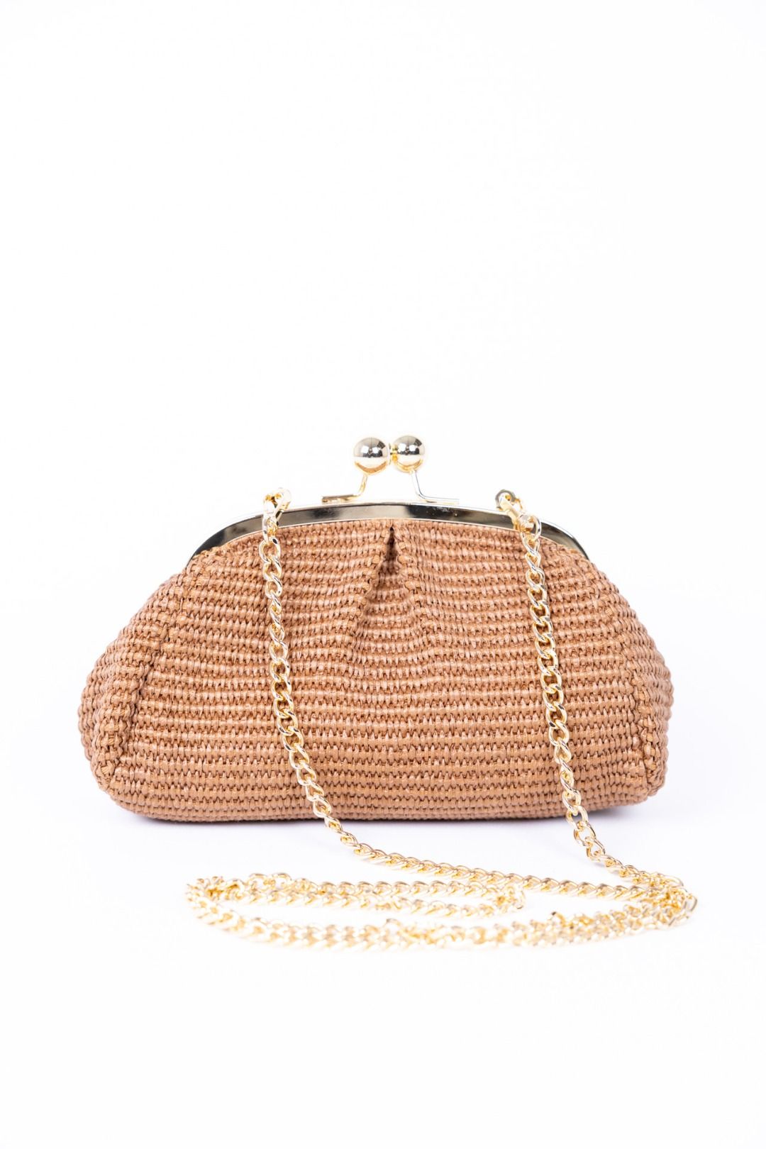 Gulp - Borsa in raffia piccola con chiusura in metallo