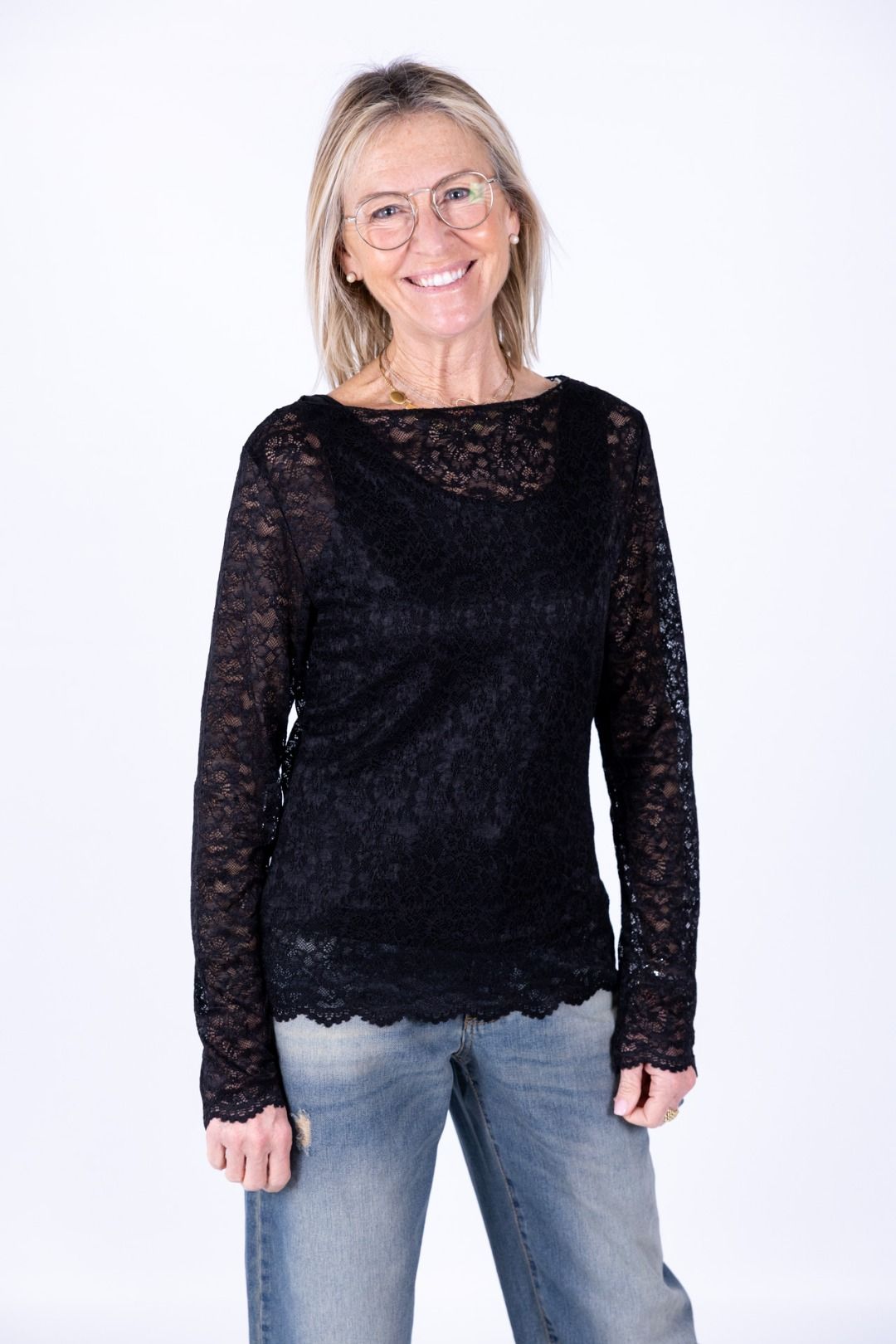 Susy Mix - Maglia pizzo collo a barchetta