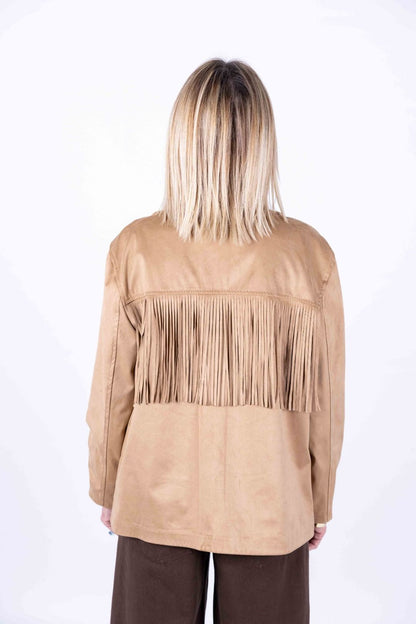 Novepuntouno - Giacca in ecodainetto con frangia