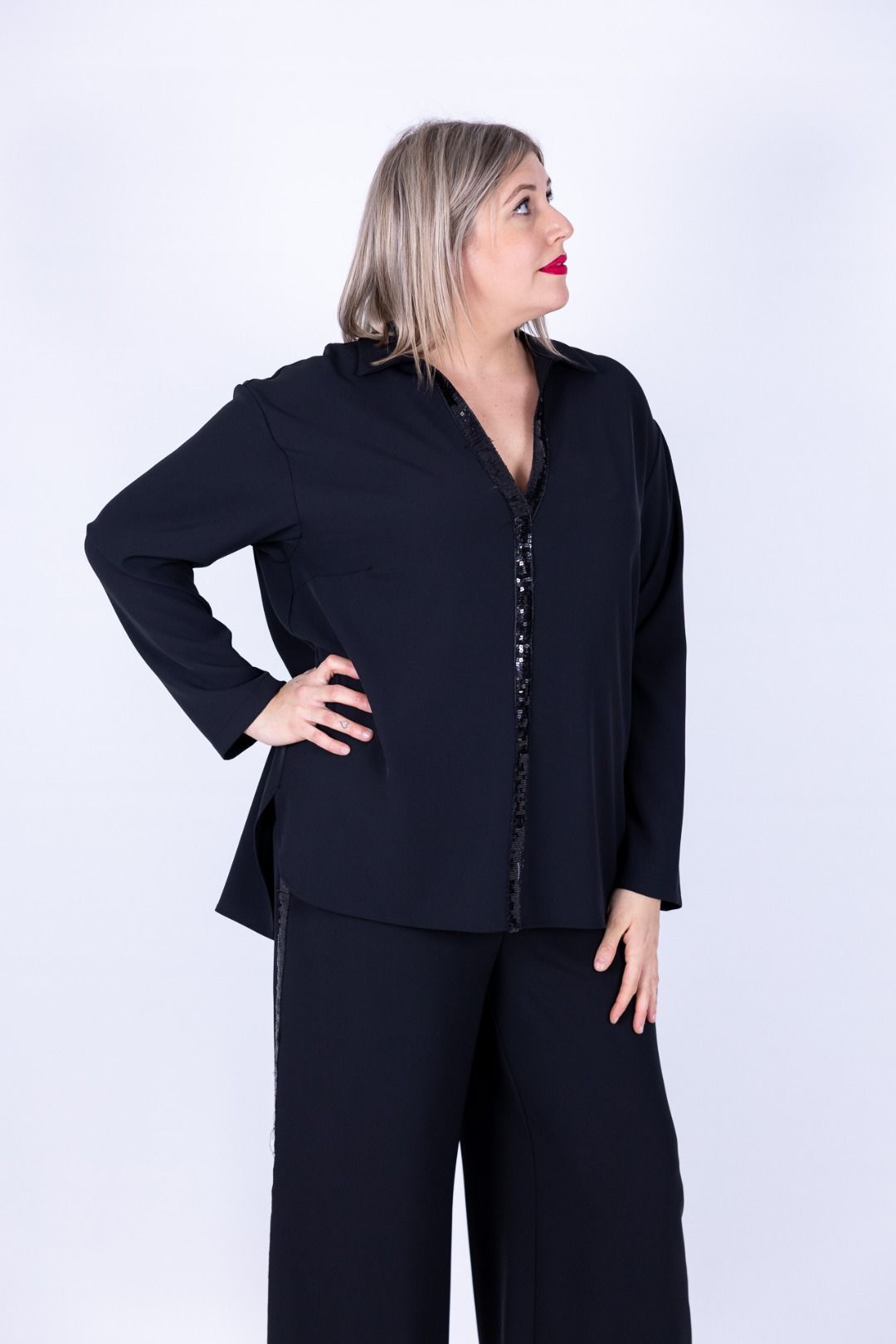 Dejavu - Camicia con colletto in paillettes