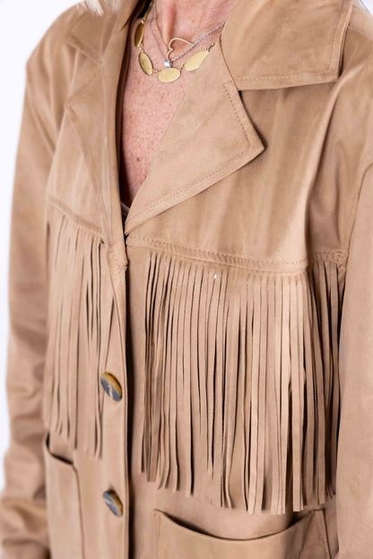 Novepuntouno - Giacca in ecodainetto con frangia