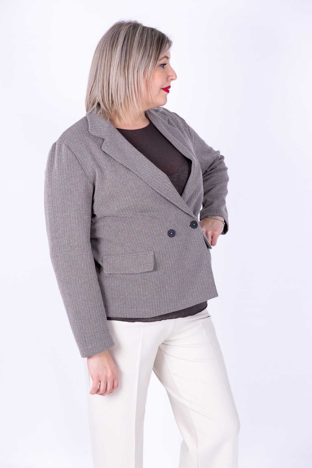 Ragno - Giacca gessata curvy doppio petto