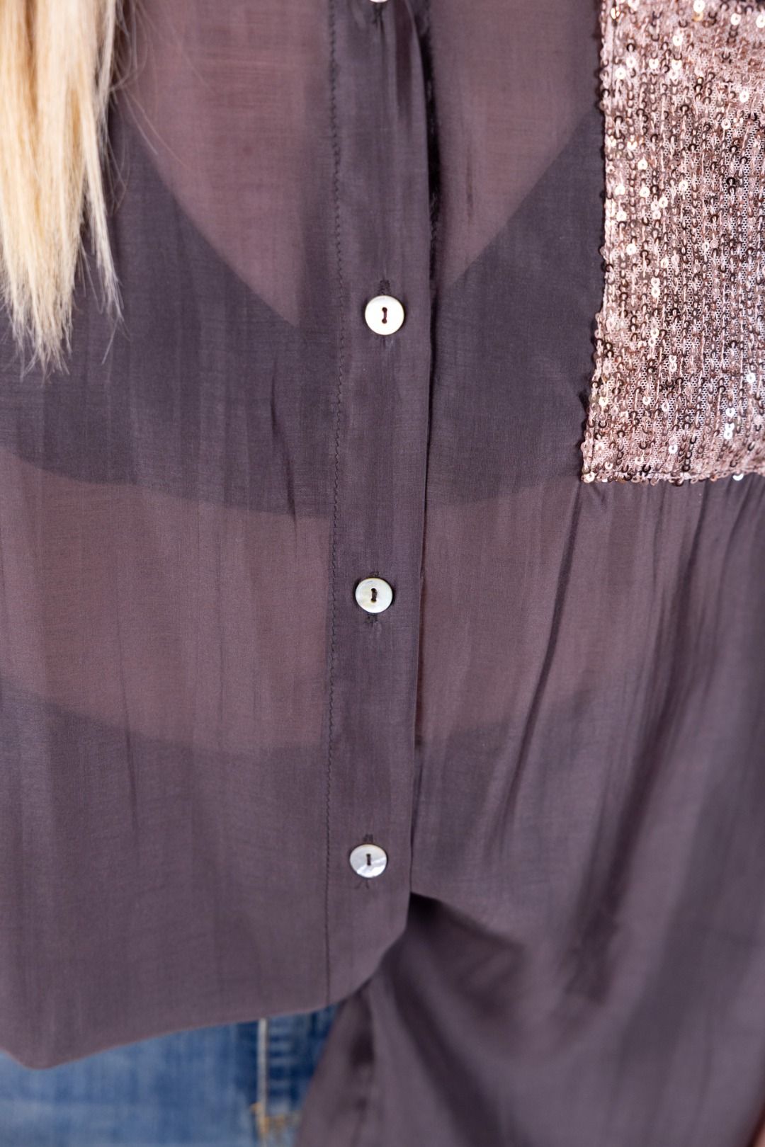 Susy Star - Camicia con tasca in paillettes