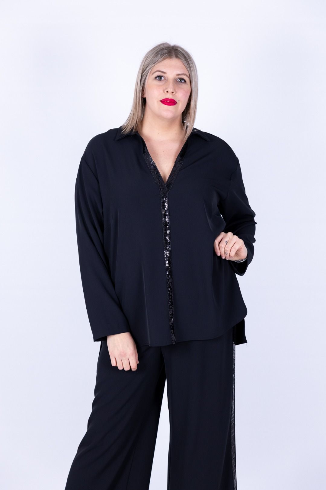 Dejavu - Camicia con colletto in paillettes